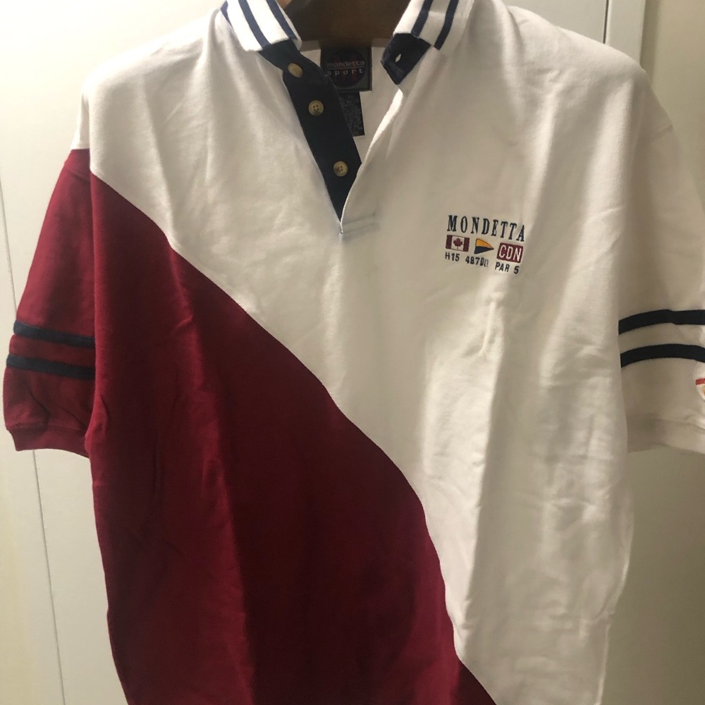 Mondetta White and Burgundy Diagonal Rugby Polo